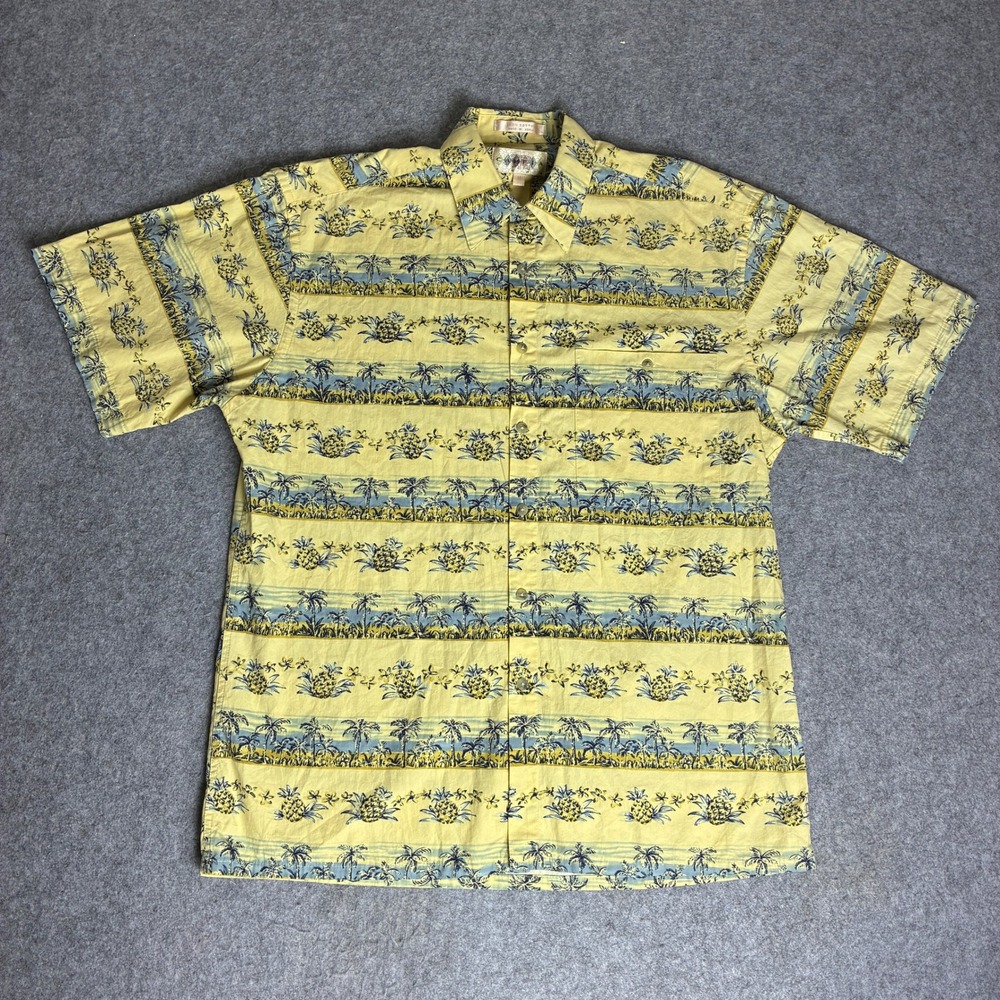 Campia Moda Men's Medium Yellow Tropical Pineapple Tree Cotton Hawaiian Shirt